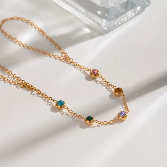 18K Gold Plated Multicolor Gemstone Hand Chain - Picture 4 of 9